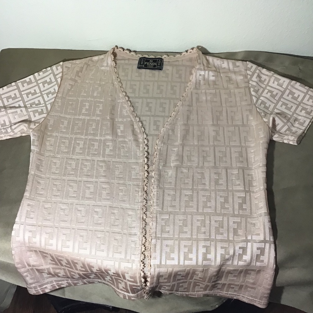 Fendi Pale Pink Monogram Short Sleeve Cardigan